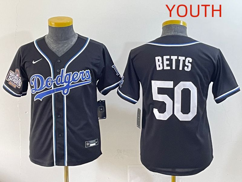 Youth 2025 Los Angeles Dodgers 50 Betts Black Three generations Fashion Nike MLB Jersey style 7